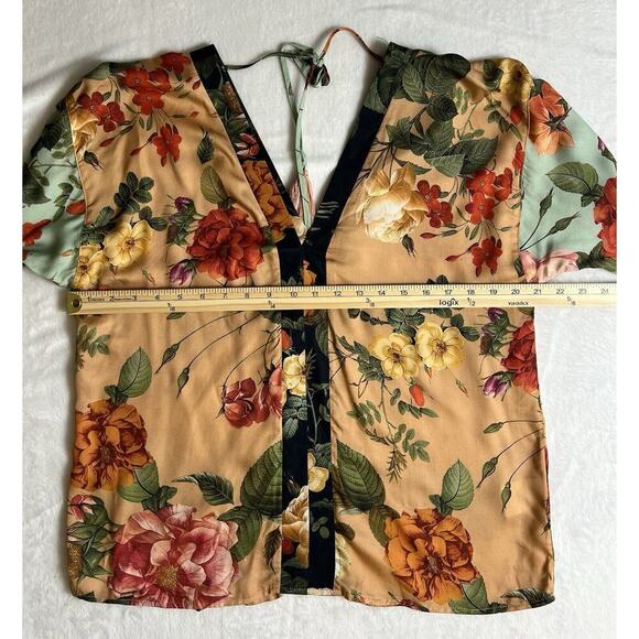 Farm Rio Women's Blouse Size S Multicolor Floral Tropical Tunic Tie Boho Artsy - Picture 10 of 10